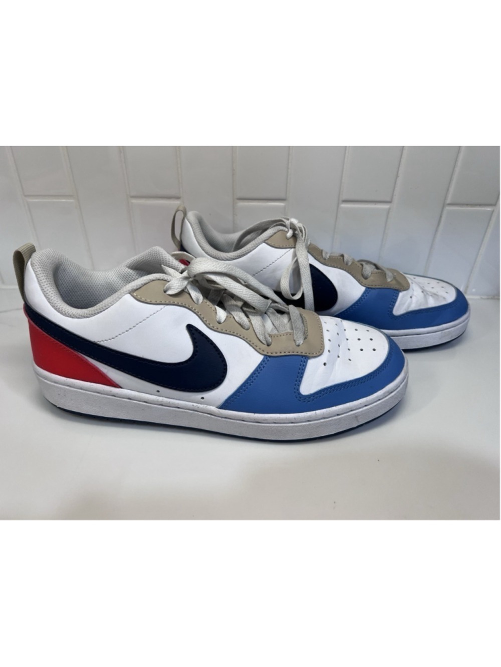 Nike Court Borough Low Recraft Sneakers Youth Kids 7Y White Blue Red